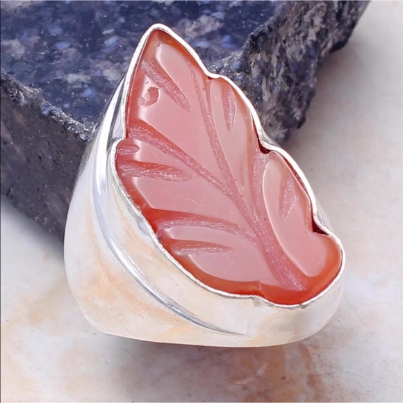 Other - Carved agate silver ring size 8